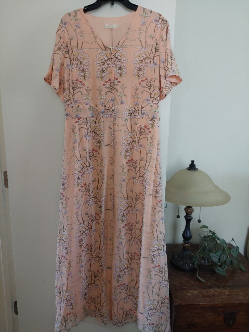 Roolee NWOT Peach Floral Maxi Dress Sz Large